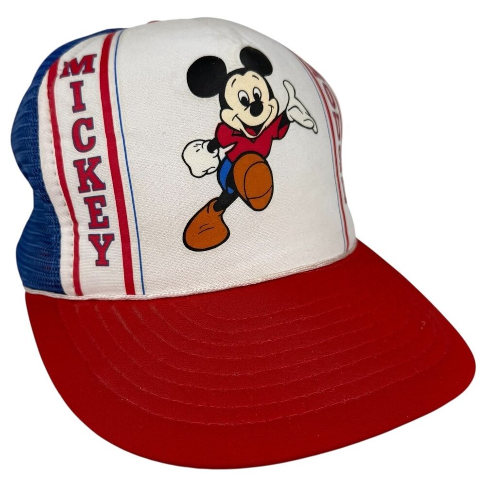 VTG Walt Disney Production Mickey Mouse Hat Red White Blue Mesh Snapback Adult